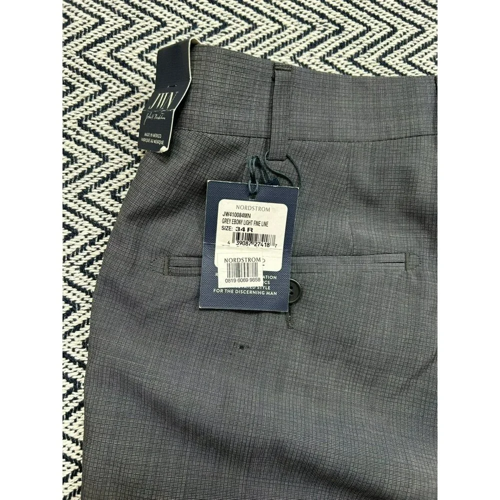 Men's John W. Nordstrom Flat Front Check Wool Dress Pants Size 34 - Grey - Picture 7 of 7